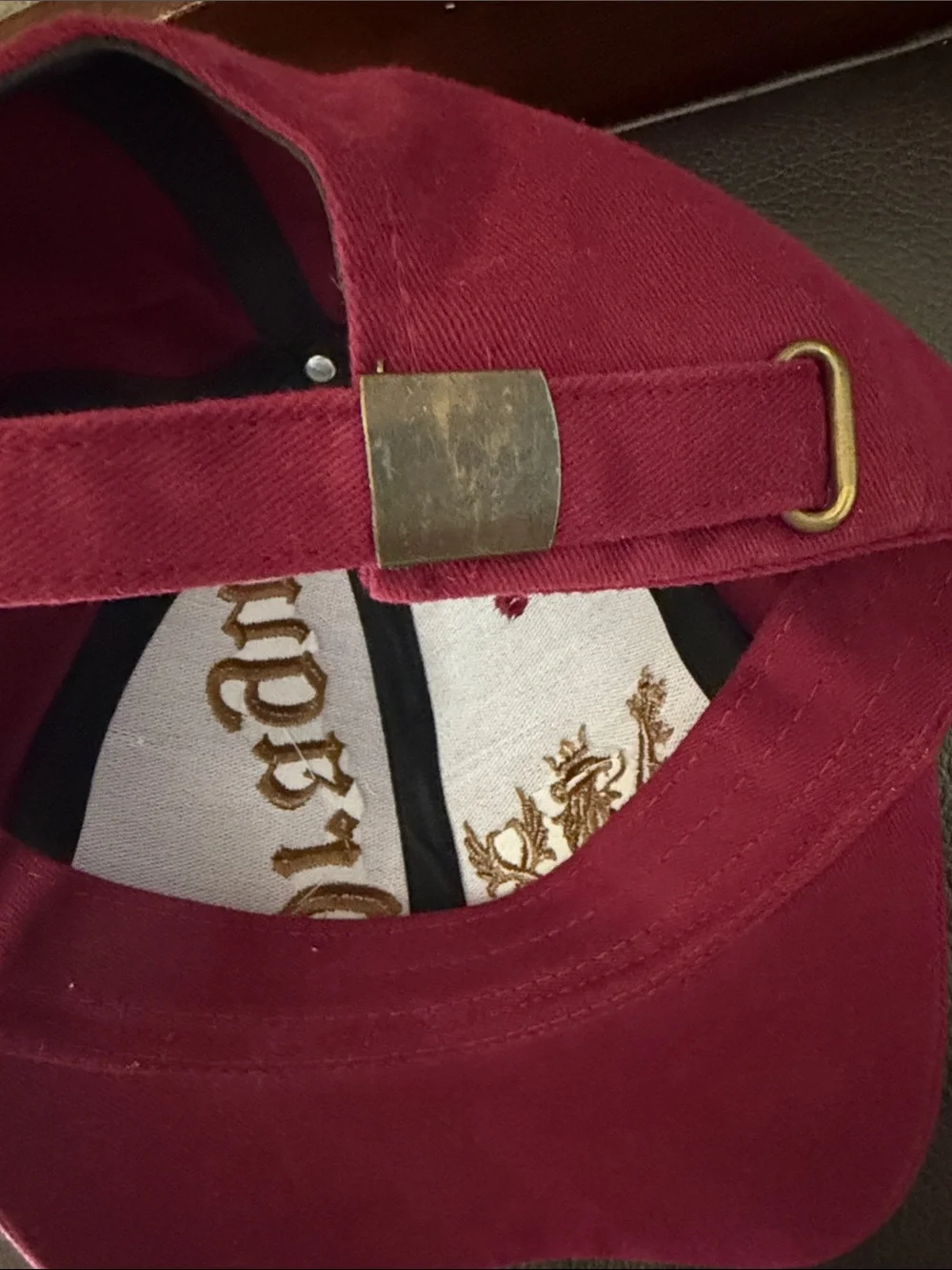 Prague Maroon Red Baseball Cap w/Adjustable Strap & Embroidered Gold Lion Emblem